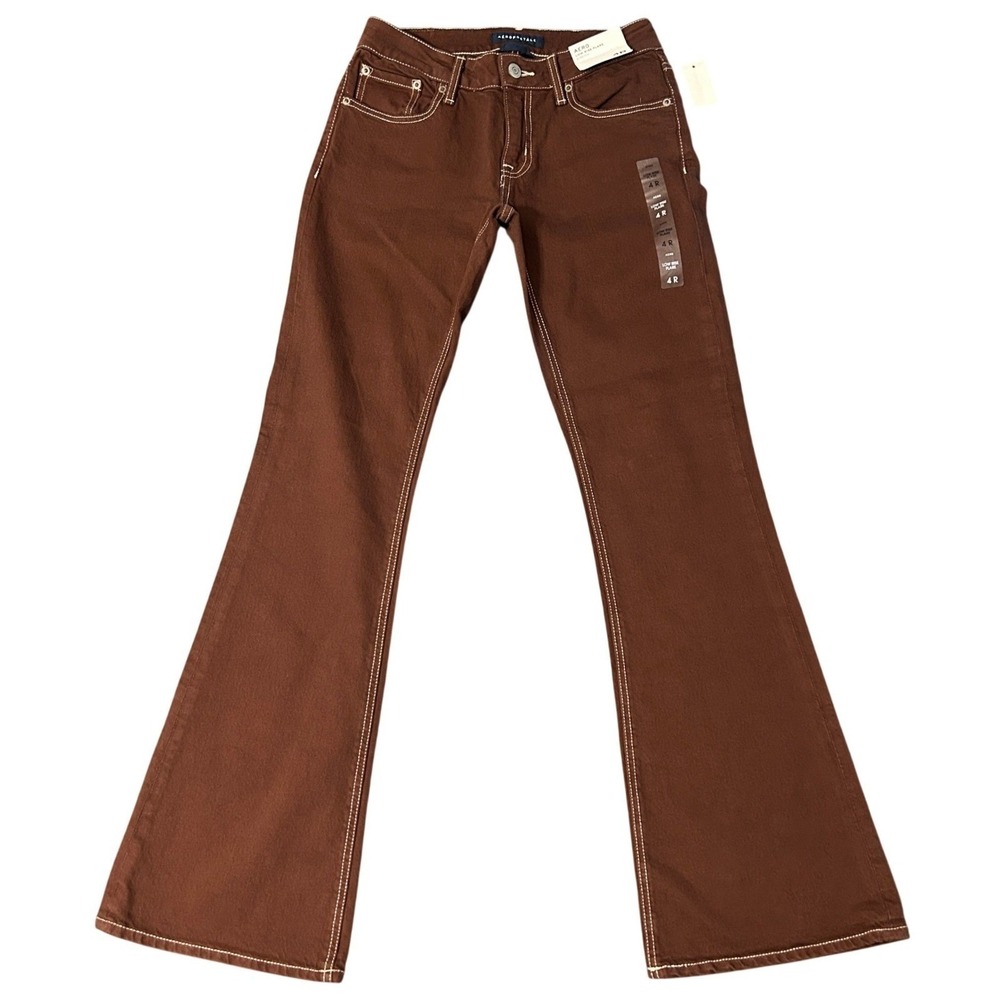 NWT Aeropostale Low Rise Flare Stretch Jeans Womens 4R Brown Y2K Boho 28x32